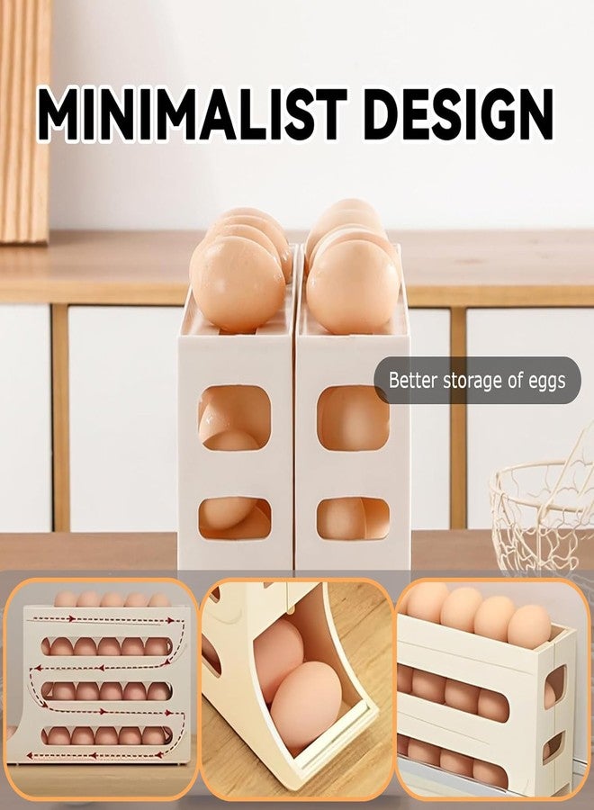 ERRECI White Egg Rolling Dispenser - Fridge Organizer, 4 Layers Auto Rolling, Space-Saving Egg Storage - Image 4